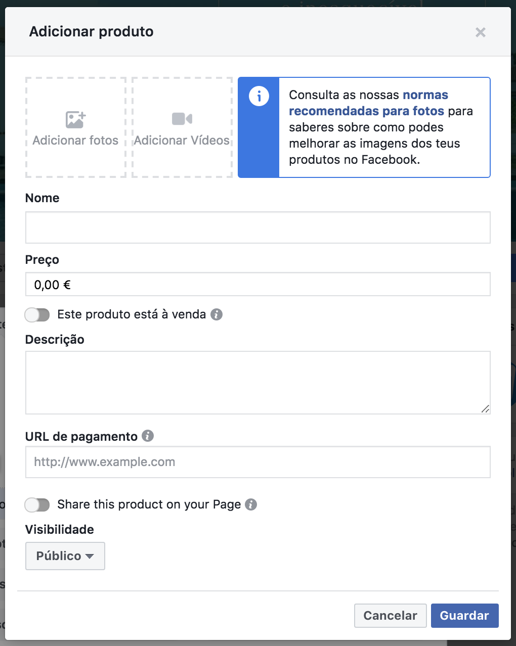 Identificar produtos no Facebook